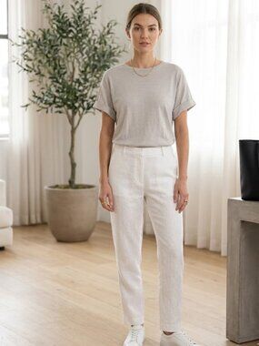 NATION LTD Greige Pima Cotton Cuffed Sleeve Tee Minimalist Elevated Basics S